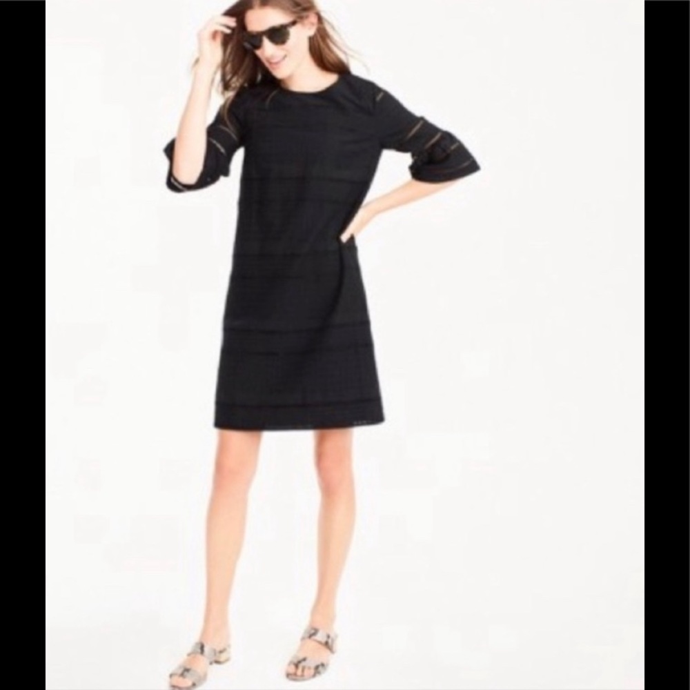 J. Crew Black Eyelet Shift Dress Bell Sleeves Size 8